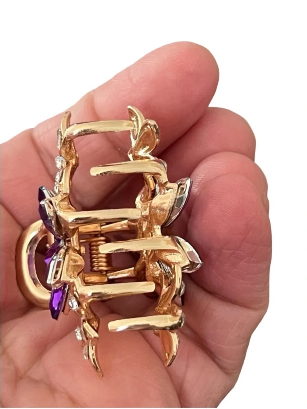 Gold Floral Hair Clip with Purple Crystal Flower FINAL PRICE DROP